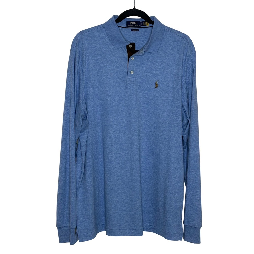 Polo Ralph Lauren Classic Fit Long Sleeve‎ Polo Shirt Size L Blue Preppy Classic